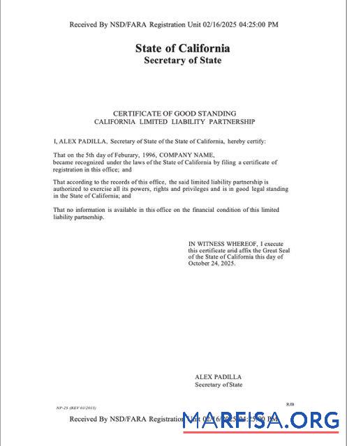 Blank USA California certificate of good standing Word and PDF template